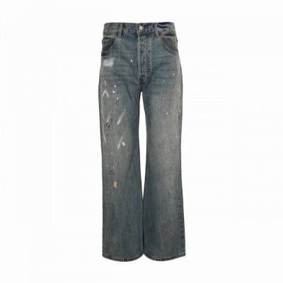 Acne Studios 25Ss M蓝泼墨涂鸦牛仔长裤 面料采用12.5盎司新疆长绒棉，纤维强韧且保留天然棉籽壳肌理，亲肤性与挺括感平衡，久穿不易软塌，微弹筋