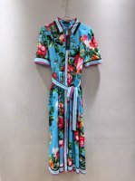 dolce & Gabbana 女士 新品花朵印花条纹短袖气质款翻领衬衫裙单排扣优雅通勤百搭大方印花收腰显瘦连衣裙。Smlxl
