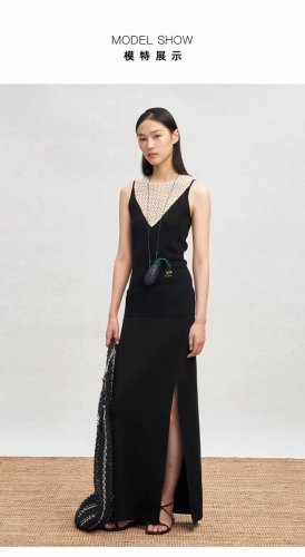 Sw 钩针拼接吊带黑色 模特图