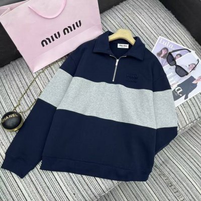 强烈推荐 Miumi*25Ss早春新款 知识分子时髦风Overzise廓形大卫衣丨独家Yb开发！高版出品！气质翻领撞色拼接工艺，定制进口高密纯棉面挺阔有型。男女