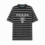 z205# prada普拉达 针织圆领拼接经典Logo短袖T恤 注重细节 最求品质 男女同款 颜色：黑色 白色 码数：Xs S M L