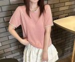 春夏新款薄款网格镂空设计天丝针织短袖 圆领性感针织衫上衣