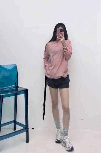 rick Owens 2025春夏超薄80克纯棉针织圆领基础长袖打底T恤 白色 黑色 粉色 码数Smlxl
