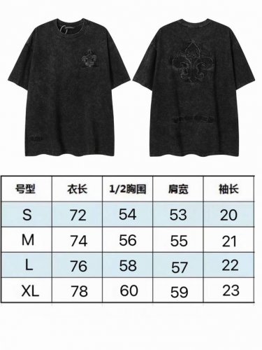 现货 p1002263 新款克罗高端尖货洗水重工叠布刺绣男女宽松圆领短袖T恤 克32支纯棉 颜色：洗水黑 码数：S M L Xl