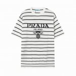 z206# prada普拉达 针织圆领拼接经典Logo短袖T恤 注重细节 最求品质 男女同款 颜色：黑色 白色 码数：Xs S M L