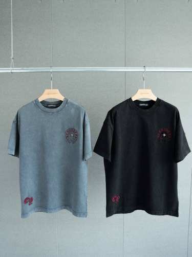顶级Tee 强势上新 Chrome Hearts S S25 扎染马蹄梵文字母圆领短袖T恤 货号：2508 颜色： 水洗黑 水洗灰 尺码： S M L Xl 尺