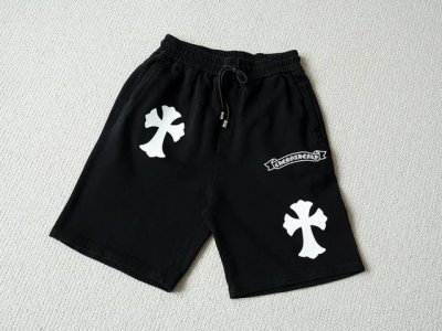 chrome Hearts 克罗心 25Ss 酵素水洗重工白色硅胶十字架标识棉质短裤五分裤 货号：3506 颜色： 黑色 尺码： S M L Xl 尺寸推荐：S