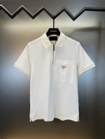 p170 顶级代购版本★普拉达 Prada 半拉链金属三角标口袋翻领Polo衫短袖 香港贸易洋行渠道货！重磅高端臻品，取料珠地水洗面料，不起球，不变形，不缩水，
