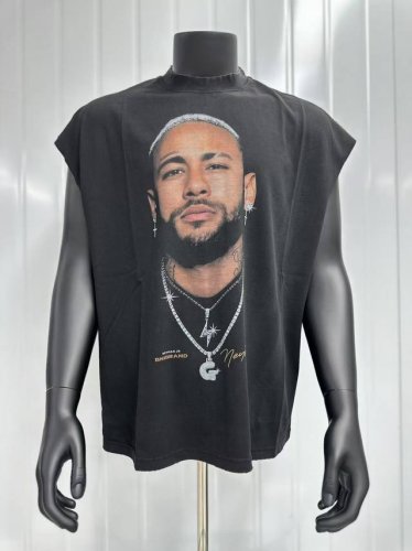 Vt009 足球巨星Neymar内马尔Neymar Da Silva Santos JúNior Big Face人像印花复古水洗做旧无袖坎肩T恤 小领口设计