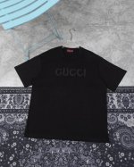 款F12 Gucci gucci 古驰纯色Logo字母刺绣圆领短袖T恤 面料 采用定织定染高克重380克高支高密双股双纱 原版面料 胸前刺绣工艺精益求精完美杰作