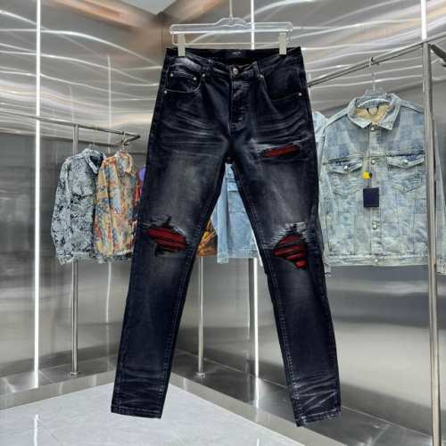 amiri 破洞街头潮流修身小脚弹力牛仔裤 颜色 黑色 码数 30 32 34 36 38