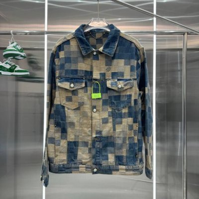 louis Vuitton 路易威登 24Ss Harrell Williams X 1V 24Ss Damien马赛克菲董联名秋冬牛仔外套牛仔裤 套装 .棋盘