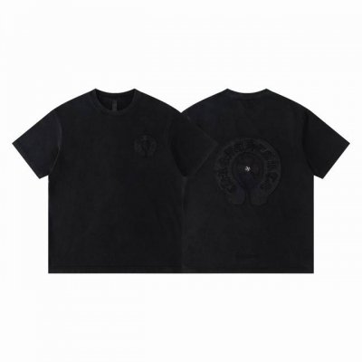 高品质 Chrome Hearts 克罗心 春夏最新基础短袖T恤，重工贴布绣洗水 潮流感十足定染纯棉面料280克，Os版型， 颜色:水洗黑 尺码：S M L X