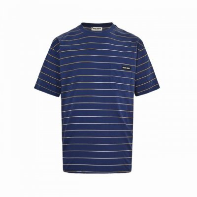 miu Miu 缪缪 25Ss 口袋Logo条纹短袖 原版采用定制丝棉打造 以间色条纹图案织就 立体裁剪 手工红外线画线贴袋 面料都经过浇洗 手感质感更佳 不易