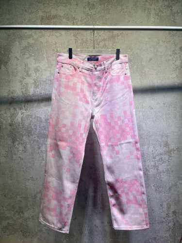 7552# Louis Vuitton Ss25格纹提花粉色秀款直筒牛仔裤 码数:S M L Xl 60 Louis Vuitton巴黎走秀款限定粉色春夏男女同