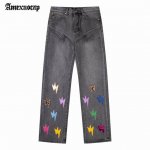 180【原单】款号：Sd001 【上新】Amexnocap* 闪电牛 新款香港限定拼皮满印高街风格水洗牛仔裤- Amexnocap，不仅仅是穿着，而是一种态度。