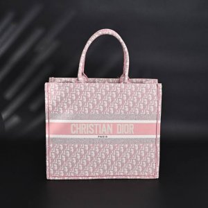 dior迪奥Cd Book Tote经典Oblique牛仔托特包购物袋 大号 粉色 纹路清晰 刺绣细节完美 size :41*35*18