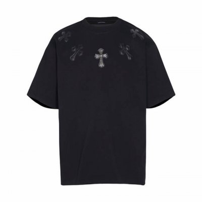 高版本Chrome Hearts克罗心 十字贴皮银饰刺绣短袖！前后贴皮设计 皮上面都有开模十字微标 全部手工一个个缝制上去的 相当费时费力。面料使用 G克全棉双