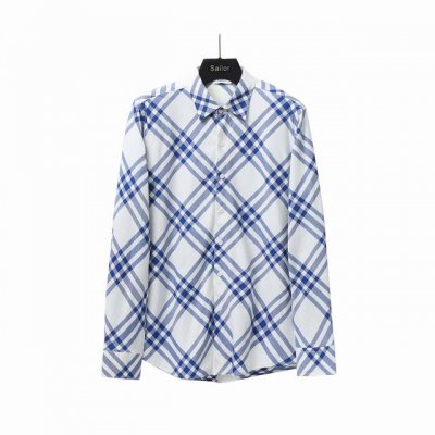 实拍细节图+尺码表 Burberry 巴宝莉 新款格子斜纹对格长袖条纹衬衫 面料采用100%纯棉格纹原版定制面料 面料属性舒适 透气 水感柔软 色织格纹纹路清晰