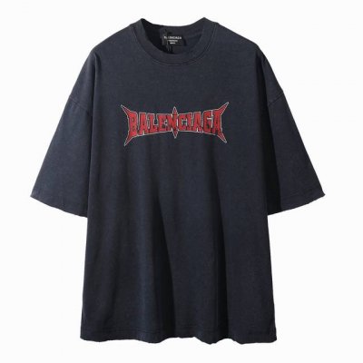 新款 顶级版本 巴黎世家Balenciag 2025Ss春夏季 新款 Blcg前后裂痕印花运动短袖T恤男女同款！ 炒雪花水洗工艺，局部磨破三针独特的Oversi