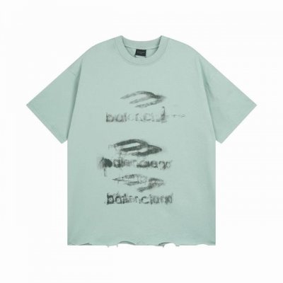 Balenciaga 巴黎世家2025 Ss 前后模糊图案白墨直喷洗水磨烂破坏做旧下摆手工打磨短袖T恤 本市场No.1的质量 真正天花板品质 全部原版开发注意细