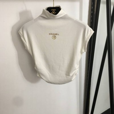 款号 0301 Chane*新款 小香字母抽褶收腰半高领T恤 白色 均码 胸围76 袖长20 衣长43