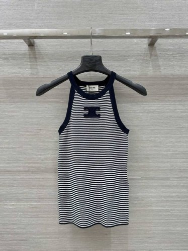 独家首发 原单品质 Ce 25春夏新品！南法度假风，气质修身针织背心上衣！间色条纹设计修身版型绝绝子！进口定制羊绒纱线细腻柔软的手感超赞！凯旋门Logo刺绣低调