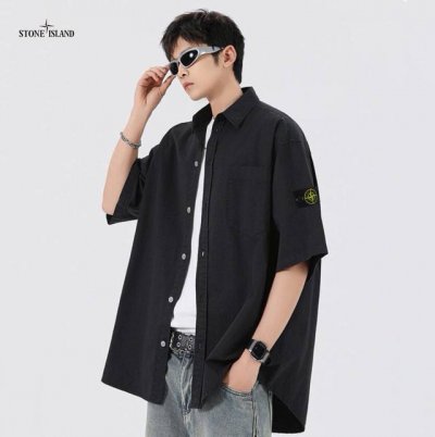 Stone Island石头岛 高品质全棉欧美西部牛仔风渐变水洗长袖牛仔衬衣外套 高街达人潮款∽ 采用国标新疆棉纱梭织面料 轻酵水洗保色工艺 亲肤透气舒适有质感
