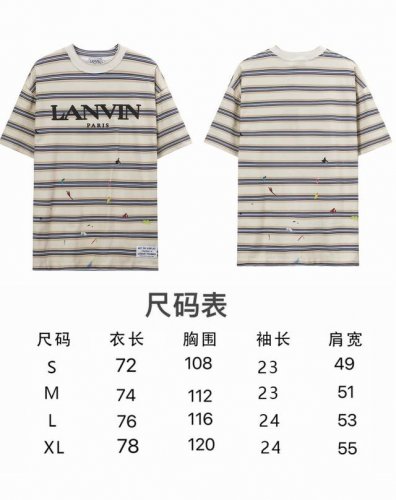 现货 Lf37 夏季新款潮牌Lanvi浪凡泼墨条纹圆领T恤男女情侣同款短袖 订织32支纯棉双纱平纹250克 码数：S M L Xl 颜色：条纹