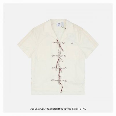 adidas 阿迪达斯 25Ss Clot联名蝴蝶结短袖衬衫 清凉触感搭配中式蝴蝶结盘扣 Clot与阿迪达斯再度联手 将东方元素注入经典剪裁 打造 闭眼入 的潮