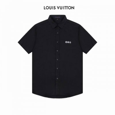Lv徽标Logo设计高品质短袖衬衫 对版定染面料 上身高级感十足 纯棉竹纤维面料 质量高 男女同款 码数:39-43 M-3Xl