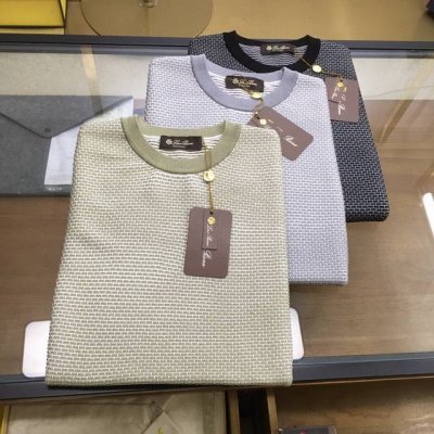 专柜新品 L P48-56 Solo春夏新款Loro Pi*Na撞色纹理休闲针织短袖，男士高端极简都市圆领针织衫。意大利同渠道稀有订单，精英级男士必备的顶奢品牌