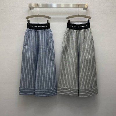 aw*25Ss 气质松紧高腰条纹九分阔腿裤 高级面料 颜色:图片2色 面料 亚麻面料 Smlxl