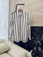 Bs638#新款衬衫 P410 麦昆 定位印花 条纹 30% 真丝棉 长袖衬衫 Smlxl