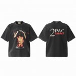 Vt953 图派克Tupac说唱歌手2pac“接受磬刑”Biaface人像数码直喷印花复古水洗做旧短袖T恤 小领口设计 白墨数码直喷印花 高街复古重磅做旧水洗V