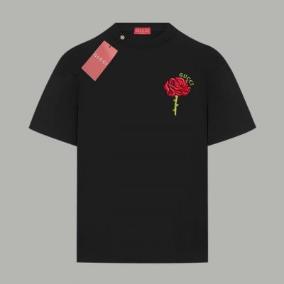 Gucci 古驰 官网同款 玫瑰发泡Logo字母 双纱纯棉短袖 - 280G双纱纯棉顶级面料 手感柔软 百分百纯棉独家出货 定染硫化黑无尘处理面料 -面料：28