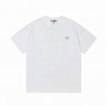 高版本 prada 普拉达 2025新款 定制310G双纱纯棉面料 定制金属三角章 梭织拼接 印花Logo 男女同款 短袖T恤 颜色：白色 尺码：S-Xl