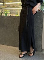 春夏新款 韩式亚麻双侧开衩直筒半裙 慵懒知性百搭显瘦 配腰带 黑 杏 白 S-Xl