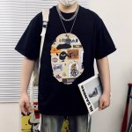 模特细节图# bape Summer Camp双面标志图案猿人头重工艺印花圆领短袖 高版本 猿人形象 260克优质高织纯棉面料 双纱精梳 质感柔软官网发售款 超