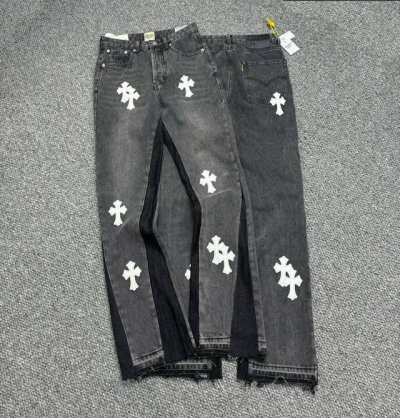 款号:H804 Gallery Dept & Chrome Hearts 克罗心联名 拼接十字架宽松水洗喇叭牛仔裤 真实还原Vintage极致质感 原版五金辅料