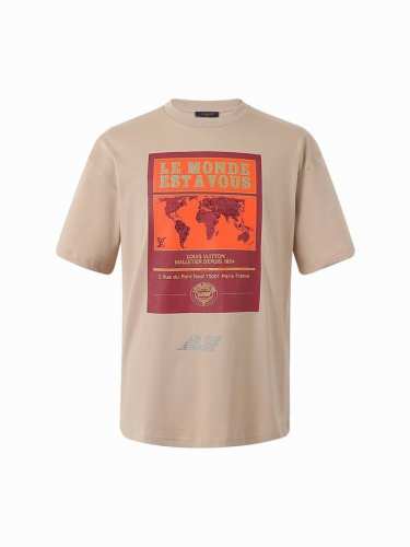 Louis Vuitton25Ss地图水钻印花短袖 正品10939购入定染32支精疏棉双纱面料260克 1*1索罗纳罗纹.高温烫钻.胶桨印花.布匹洗水 尺码Xs