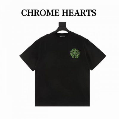 chrome Hearts 克罗心 背后印花圆领短袖 新款2025潮牌克罗心 高端闪粉印花工艺 三标齐全 黑白双色 280克高克重全棉 手感超好 做工细致 厚度