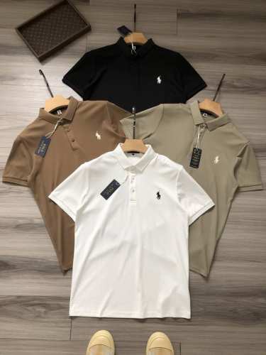 ralph Laur＊N丨四色拉夫家 小标马球Logo刺绣 桑蚕丝 男款商务休闲Polo衫. 颜色：白色 卡其绿 咖色 黑色. 材质：桑蚕丝 氨纶 棉纶混纺面料