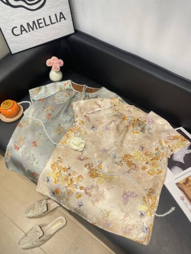 上新独家原创设计 人丝香云纱上衣，百搭不挑人 版型超正 橘色 蓝色 Smlxlxxl