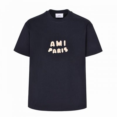 独家供应 Ami 麻绳字母绣花短袖 藏青色 定织定染280G爽滑精梳棉布料，经成衣洗水特殊处理后保证和原版面料无色差。胸前索套标识绣花采用挨针绣工艺搭配包针法绣