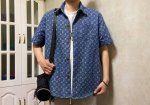 上新 高品质 Lv Louis Vuitton满提花Logo竹节纹重工水洗牛仔短袖外套 定制Lv提花牛仔面料 竹节纹牛仔品质拉满 当下最流行的牛仔短袖外套 内里