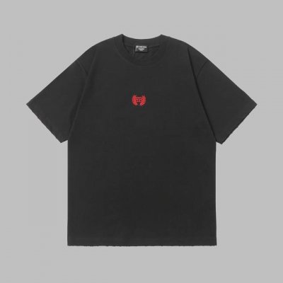上新 高品质9186# Balenciaga新款巴黎世家刺绣短袖T恤 300 克高克重 2025Ss新款经典麦穗双B刺绣磨了圆领短袖 最简单基础的经典款 很简单