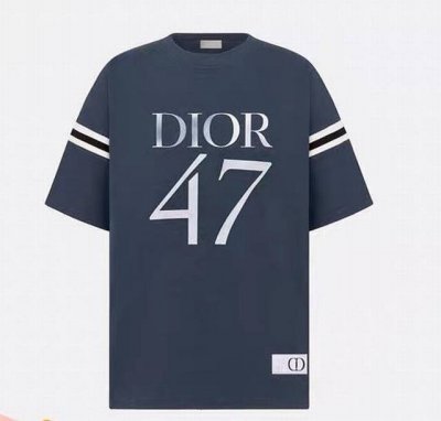 Dior 47标志印花短袖 320克重、Os专柜对版版型 重工水洗现货更好 颜色、深蓝色、白色 尺码、Xs.S.M.L