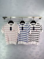 拉夫*经典条纹针织短袖，三色可选：粉白、蓝白、黑白。适合夏季，圆领设计，舒适透气。简约大方。3色3码Sml 。T226B