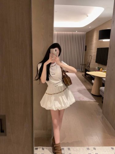 miumi*名族度假风订制手工钉珠织带短袖减龄花苞短裙Sml 上衣 半裙